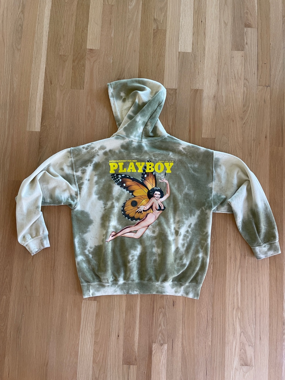 PLAYBOY Olive and Cream Tie-Dye Hoodie